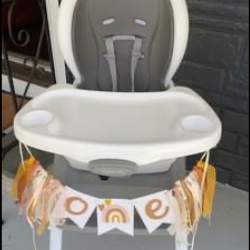 Muted rainbow themes highchair Birthday Banner